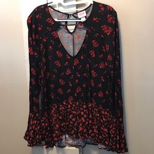 Mossimo Supply Co. Black and Red Floral Blouse